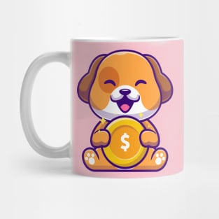 Cute Dog Holding Gold Coin Cartoon Mug